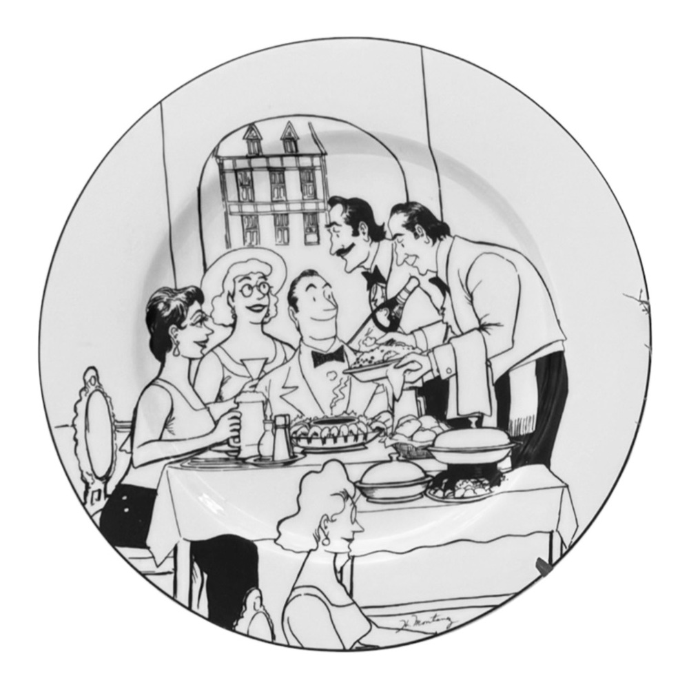 Epoch Collection LE RESTAURANT 8” Salad Plates Chef Restaurant Scenes SET OF 4 - Picture 7 of 10